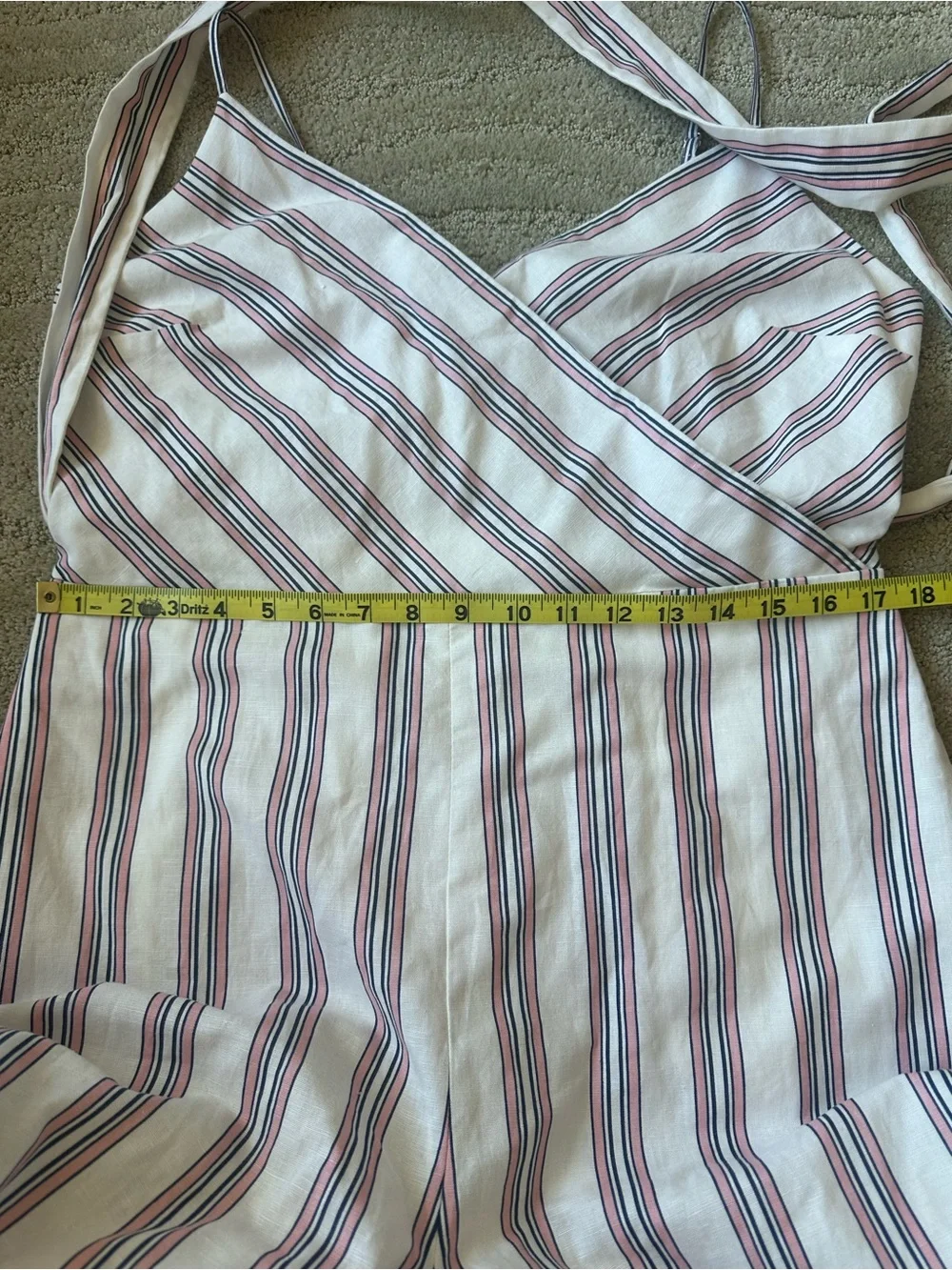 Banana Republic White Wide Leg Linen Jumpsuit with Pink & Navy Stripes Sz 12 NWT